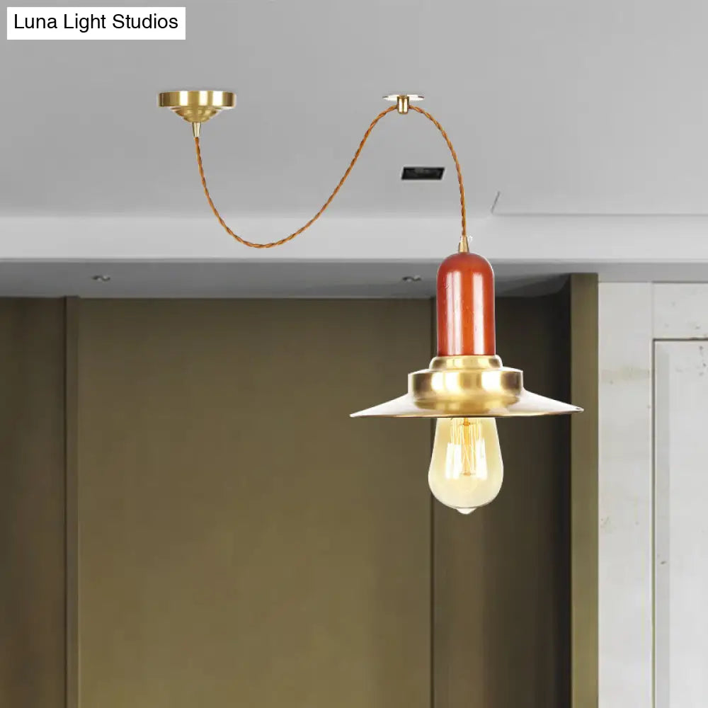 Industrial Gold Pendant Lighting - Flat Shape Bulb Fixture with Metallic Finish for Stylish Ceiling Hang