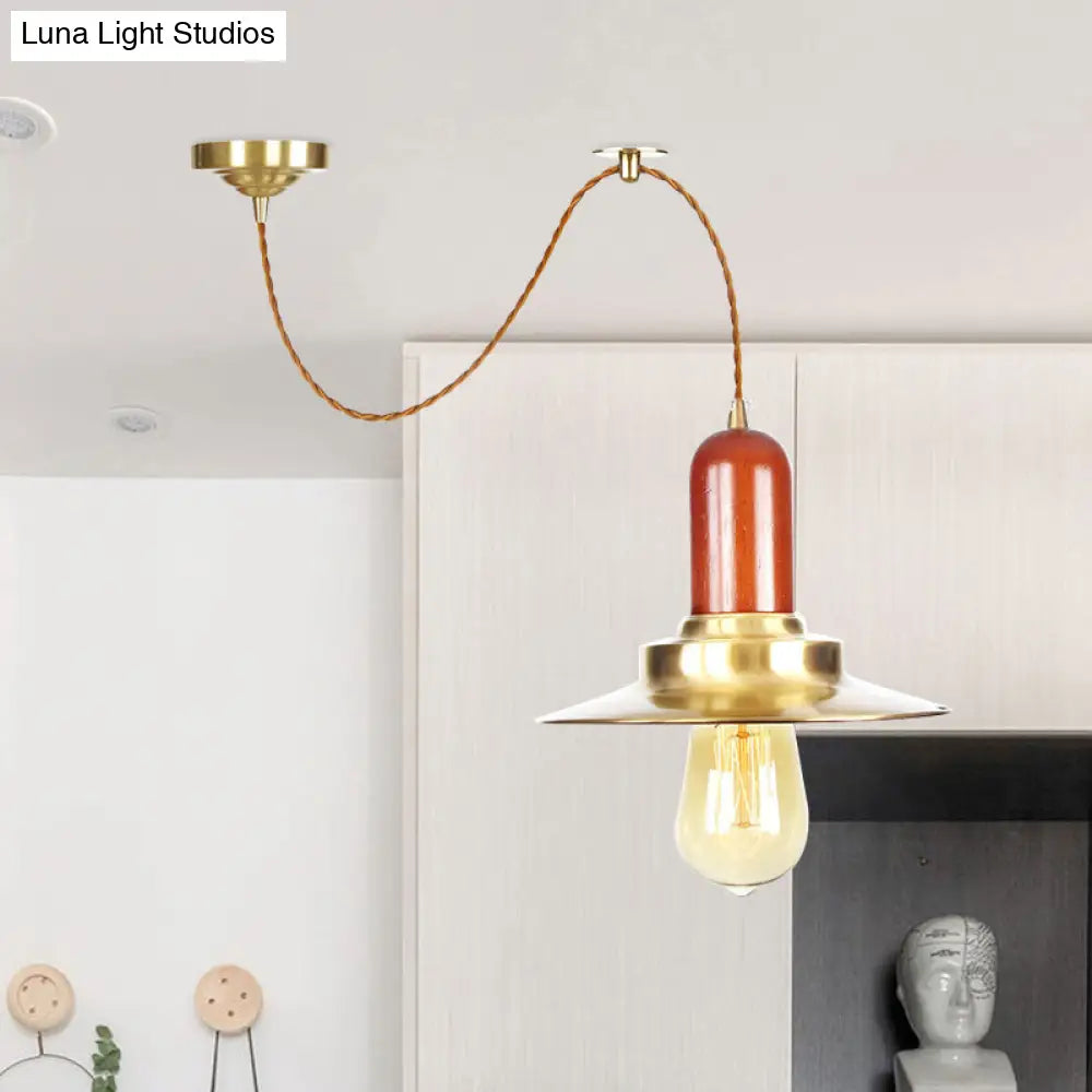 Industrial Gold Pendant Lighting - Flat Shape Bulb Fixture with Metallic Finish for Stylish Ceiling Hang