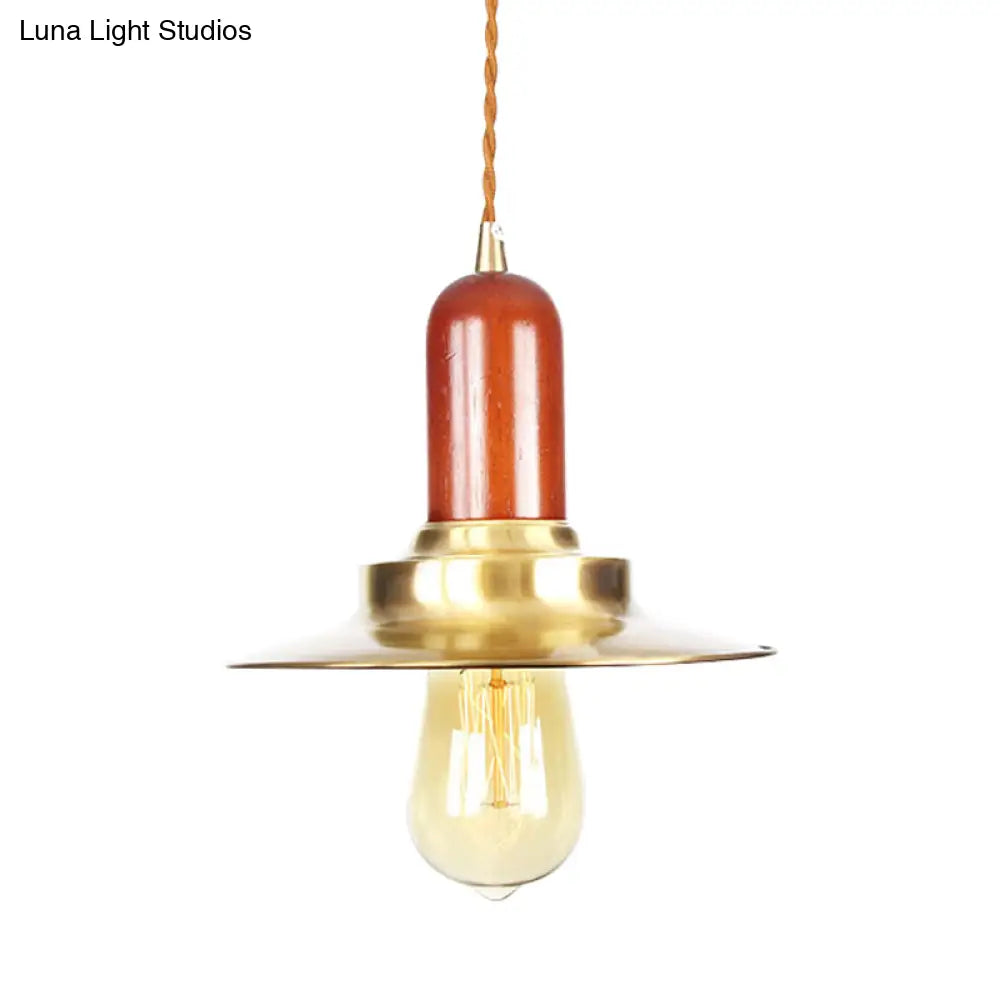 Industrial Gold Pendant Lighting - Flat Shape Bulb Fixture with Metallic Finish for Stylish Ceiling Hang