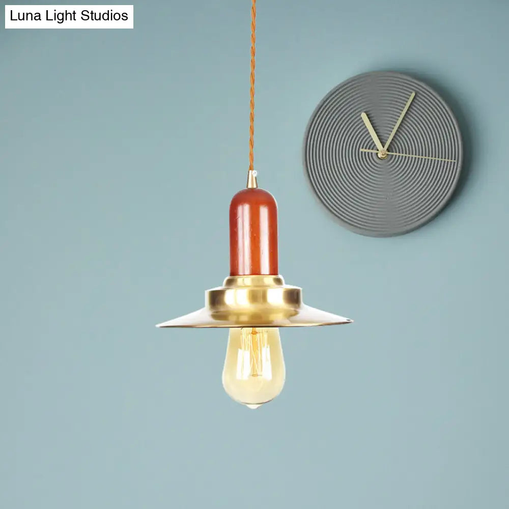 Industrial Gold Pendant Lighting - Flat Shape Bulb Fixture with Metallic Finish for Stylish Ceiling Hang