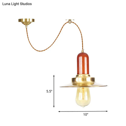 Industrial Gold Pendant Lighting - Flat Shape Bulb Fixture with Metallic Finish for Stylish Ceiling Hang