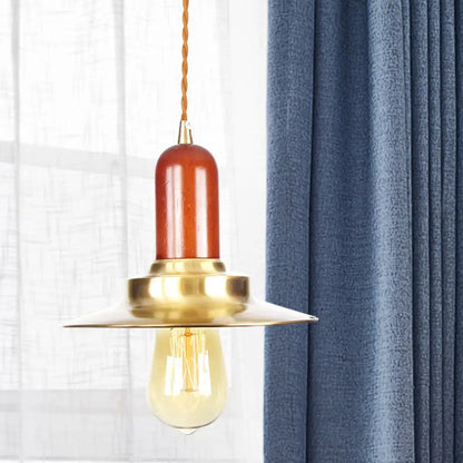 Industrial Gold Pendant Lighting - Flat Shape Bulb Fixture with Metallic Finish for Stylish Ceiling Hang