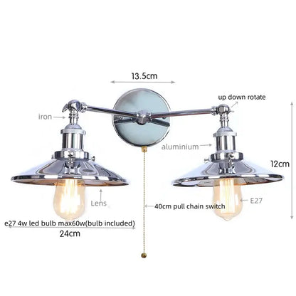 Industrial gold vintage led wall lights featuring a chrome finished double arm wall sconce with vintage edison bulbs