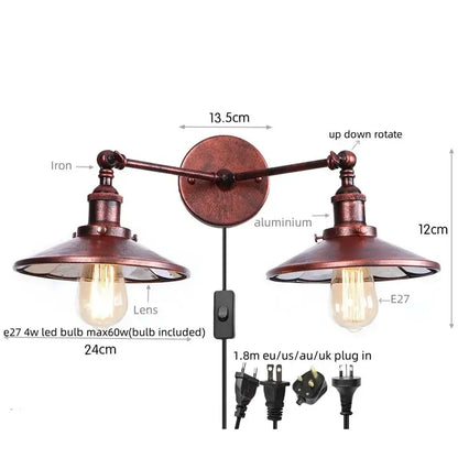 Industrial gold vintage led wall lights with rustic copper finish and two adjustable arms for bedroom decorbites gold vintage
