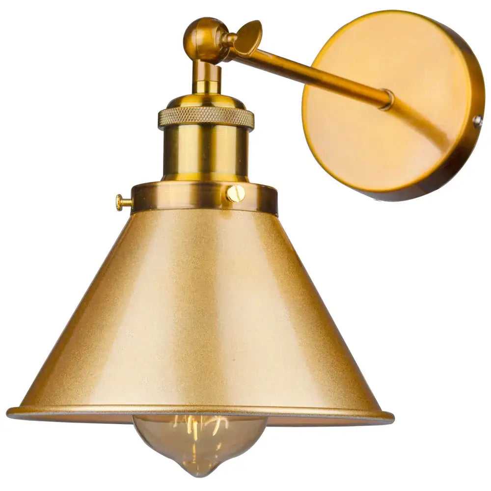 Gold-finished brass wall lamp with conical shade and adjustable arm for decorbites industrial gold wall lighting