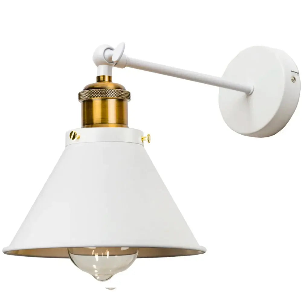 White industrial gold wall lamp with brass-finished base and adjustable arm by decorbites for bedroom decor