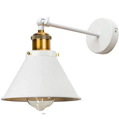 White industrial gold wall lamp with brass-finished base and adjustable arm by decorbites for bedroom decor