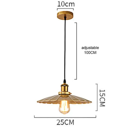 Vintage-style brass pendant light with scalloped glass shade and exposed filament bulb for dining room decorbites gold wrought iron