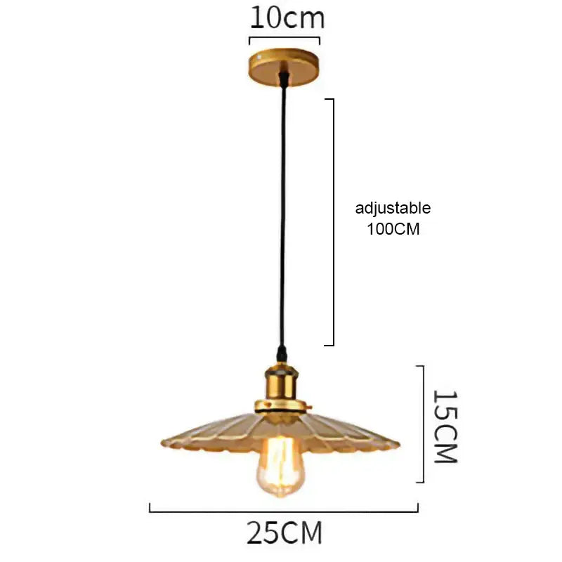 Vintage-style brass pendant light with scalloped glass shade and exposed filament bulb for dining room decorbites gold wrought iron