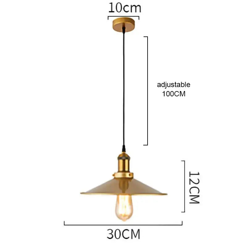 Industrial gold wrought iron pendant light with brass finish and conical shade for dining room decorbites gold wrought