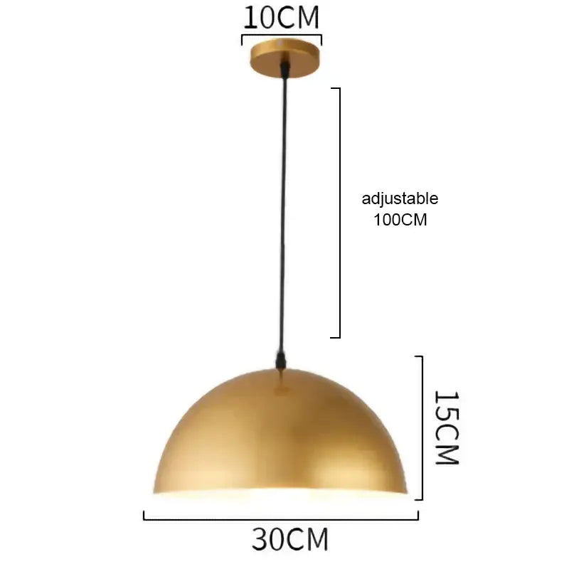 Gold wrought iron dome-shaped pendant light with matte finish and adjustable black cord for dining room decorbites gold wrought