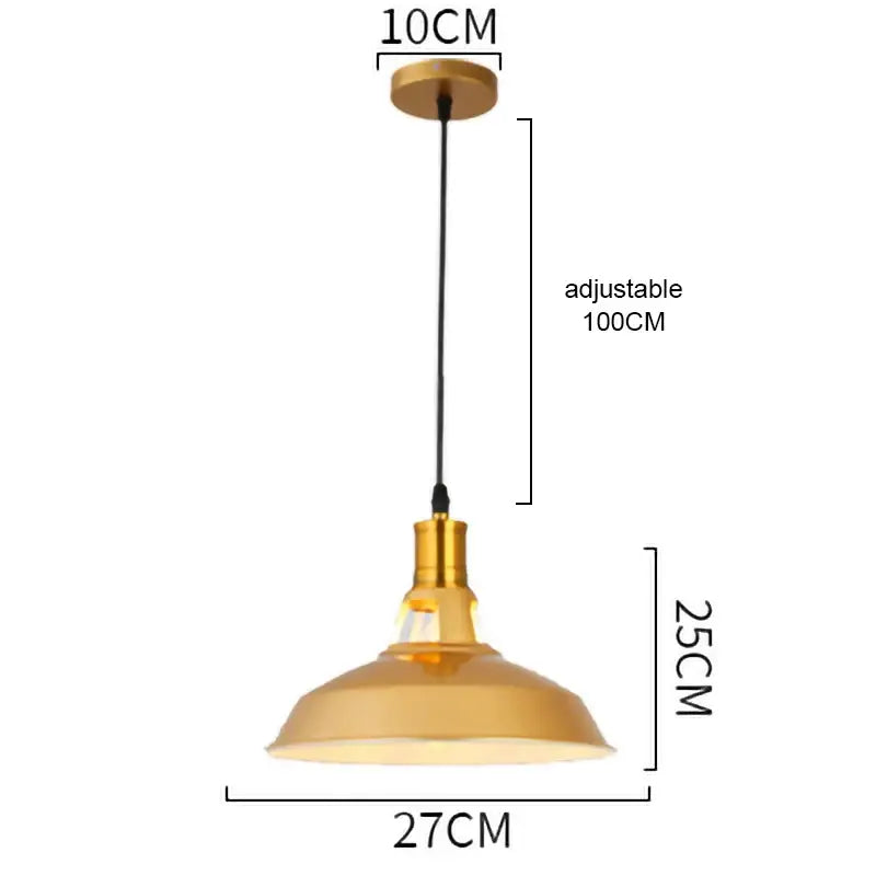 Industrial gold wrought iron pendant light with dome-shaped shade and adjustable hanging length for dining room decorbites gold wrought