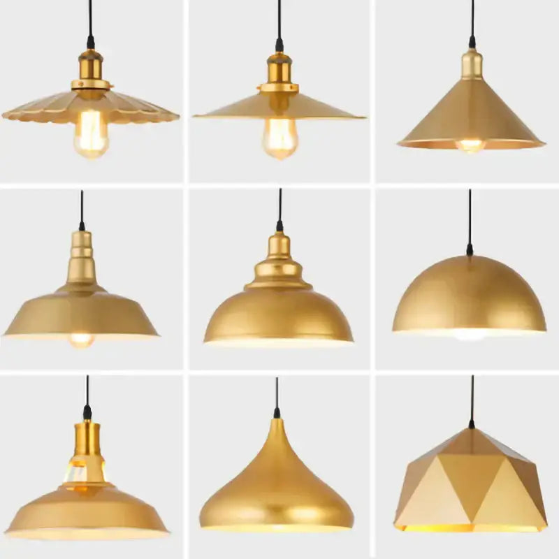 Industrial gold wrought iron geometric pendant light with gold-colored metal dome shapes for dining room decorbites gold wrought iron