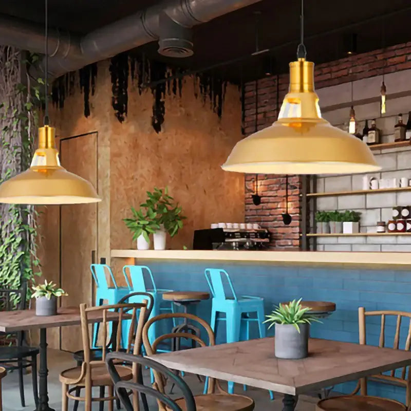 Gold wrought iron industrial pendant light with matte finish and exposed cords for dining room decorbites gold wrought