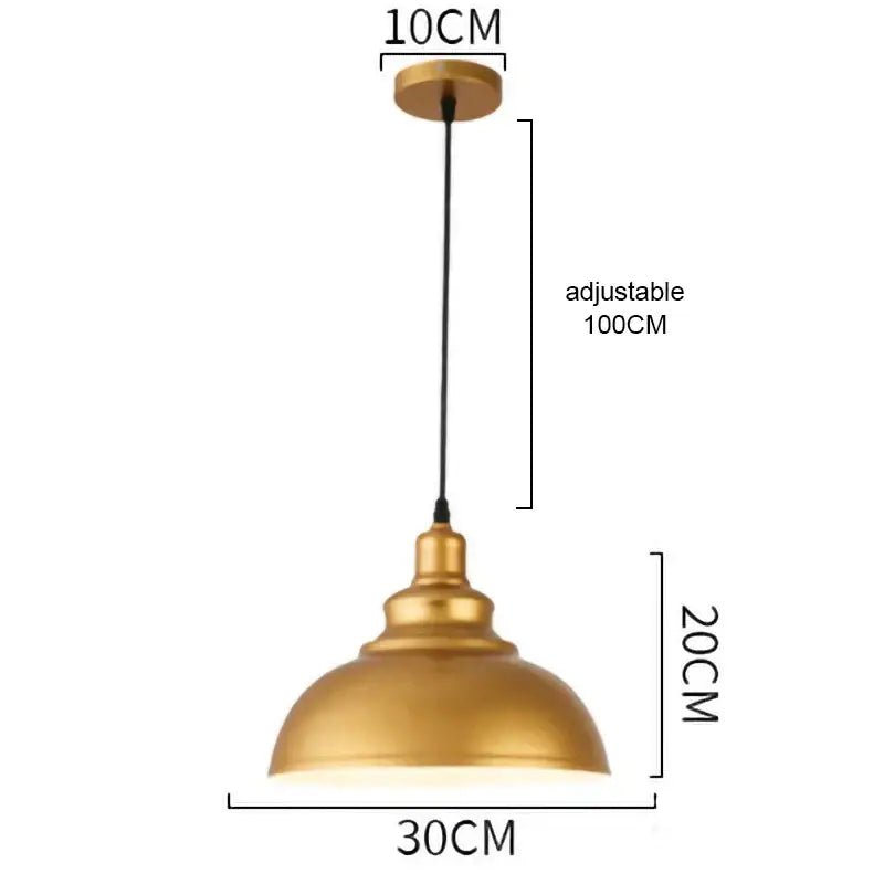 Gold-colored dome-shaped pendant light with matte finish and adjustable black cord for dining room decorbites gold wrought iron