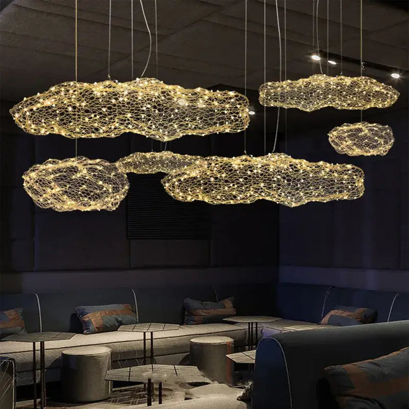 Industrial golden cloud pendant lights with delicate wire mesh design decorbites cloud pendant for bedroom decor