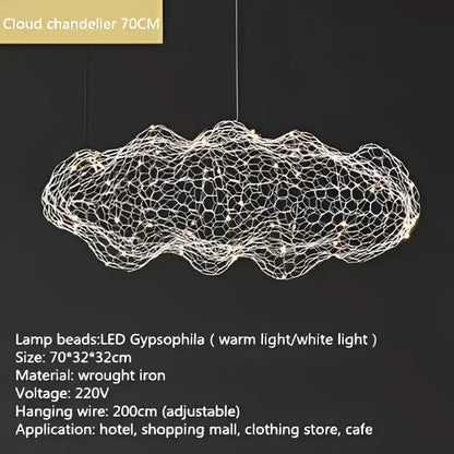 Silver decorbites cloud pendant wire mesh chandelier with led gypsophila bulbs for industrial bedroom lighting
