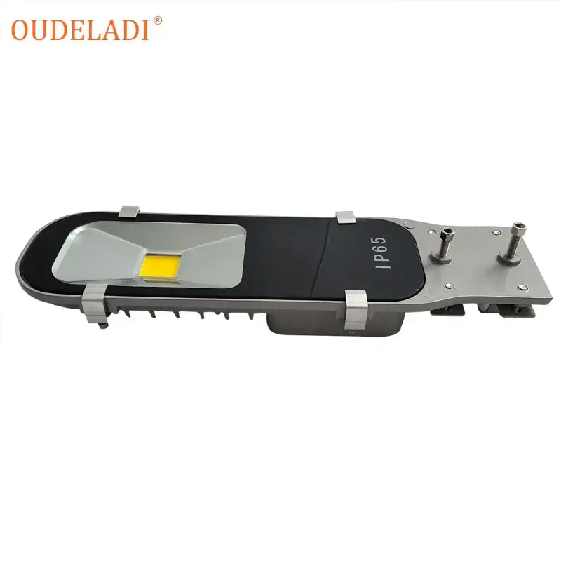 Industrial gray and black 20w cob led street light with rectangular housing and heat-dissipating fins for outdoor use