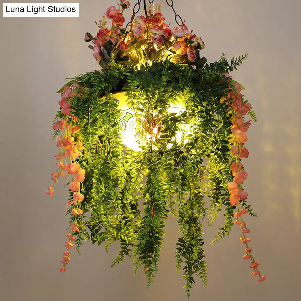 Industrial Green Dome Shade Chandelier with Frosted Glass - 4 Heads, Perfect for Restaurants and Plants