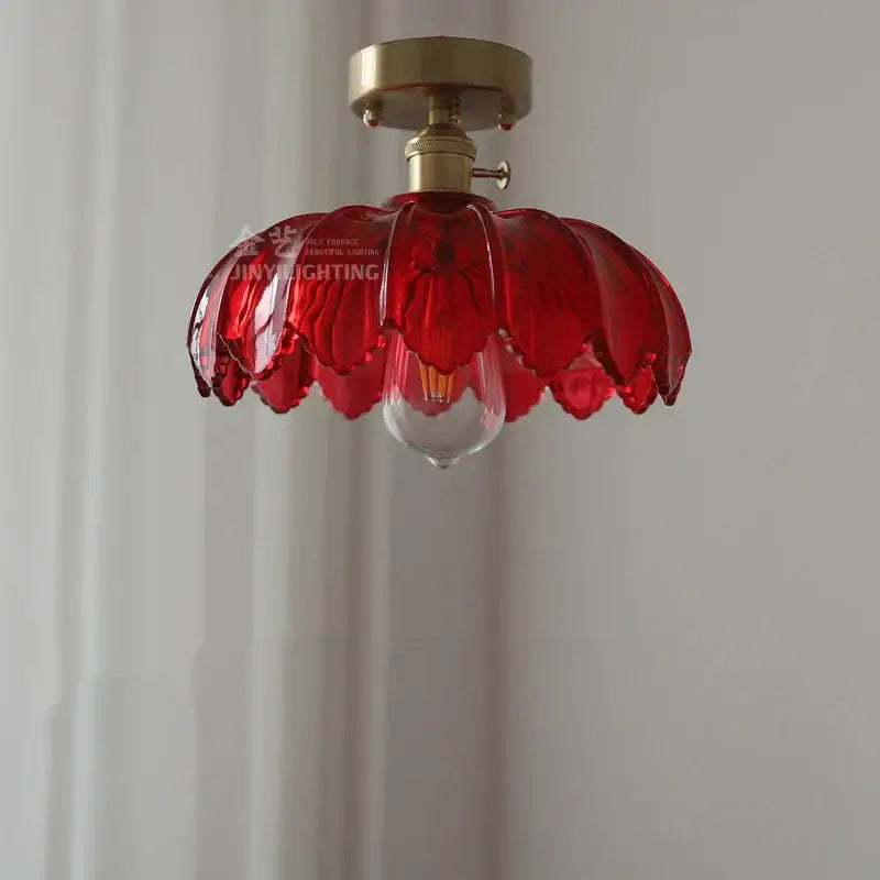 Red glass flower-shaped pendant light with brass fixture for dining room decorbites glass industrial pendant