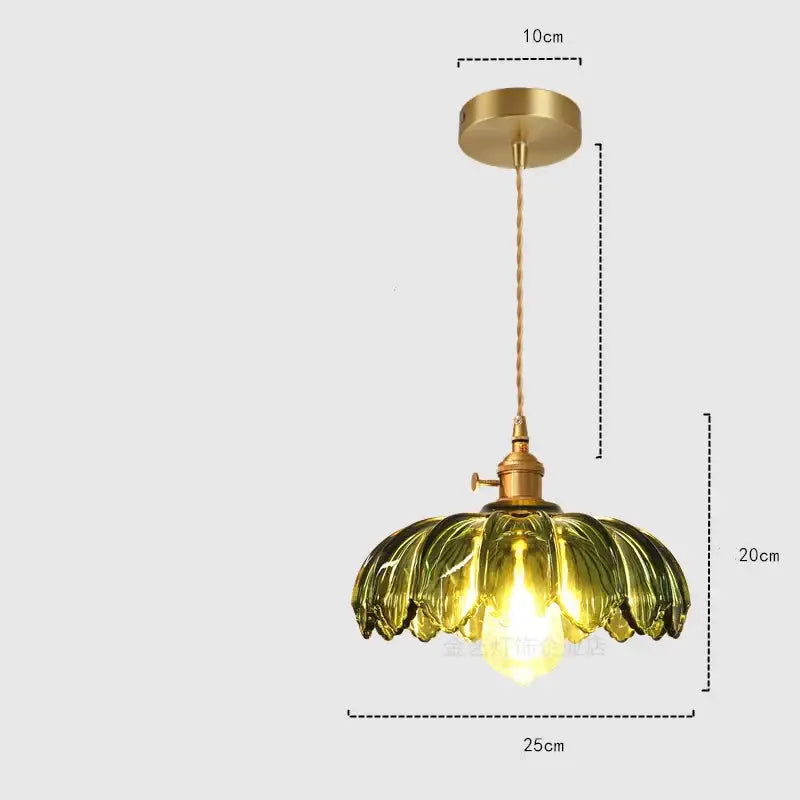 Industrial green petal glass pendant light with golden brass hardware and leaf-shaped glass shade for dining room decorbites glass industrial