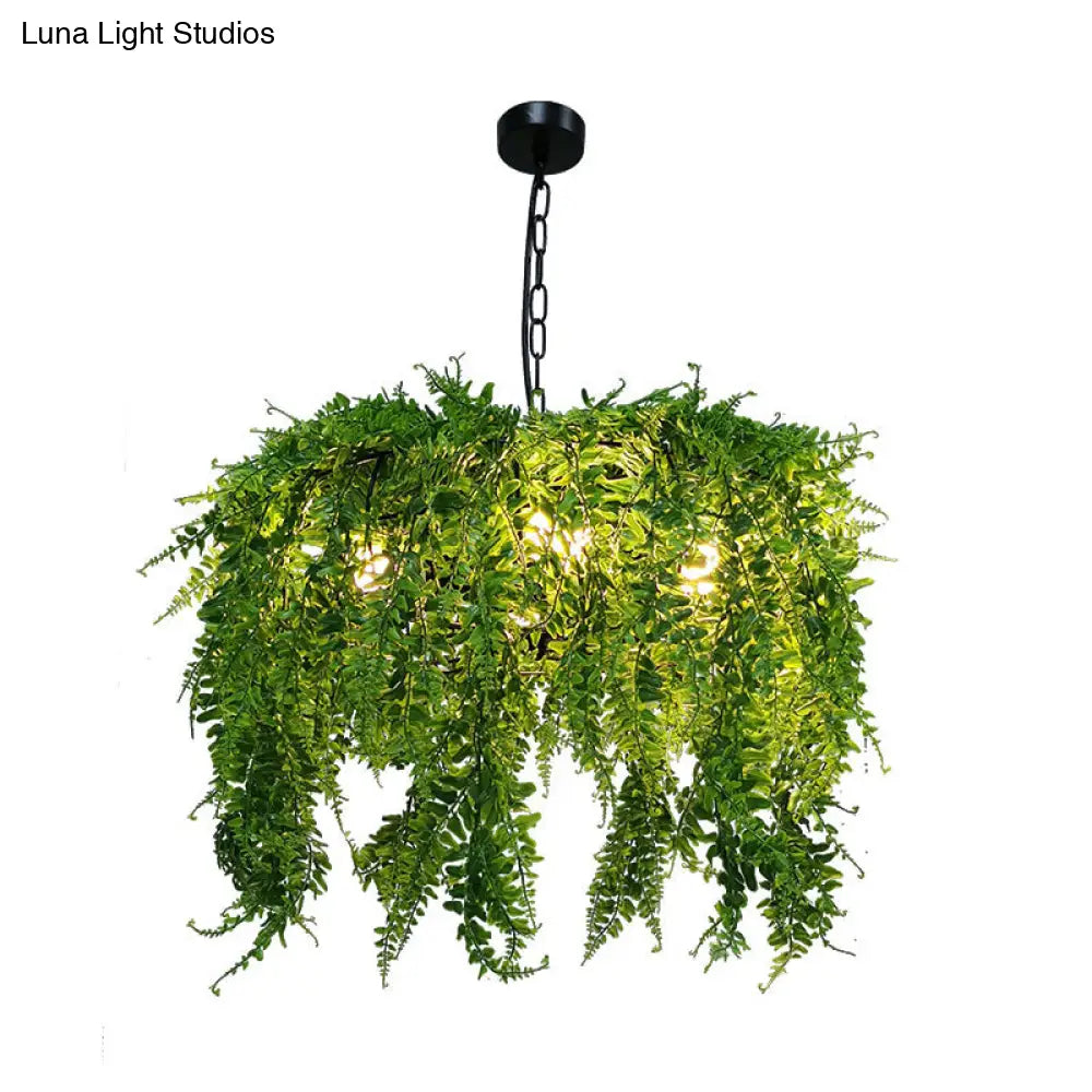 Industrial Green Plant Design Metal Chandelier Light Fixture - 5 Lights, 21.5"/25.5" Wide