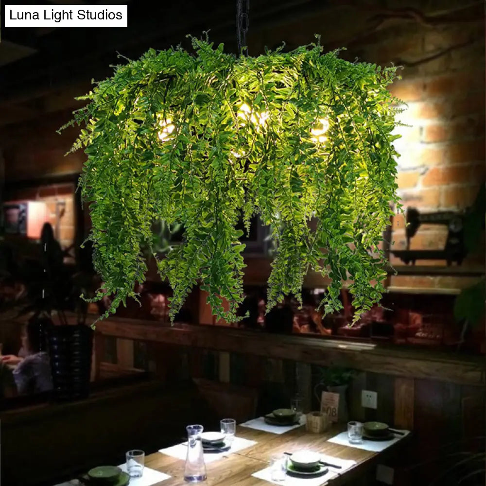 Industrial Green Plant Design Metal Chandelier Light Fixture - 5 Lights, 21.5"/25.5" Wide