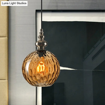 Industrial Grey/Clear/Amber Dimpled Glass Pendant Light with Single Bulb