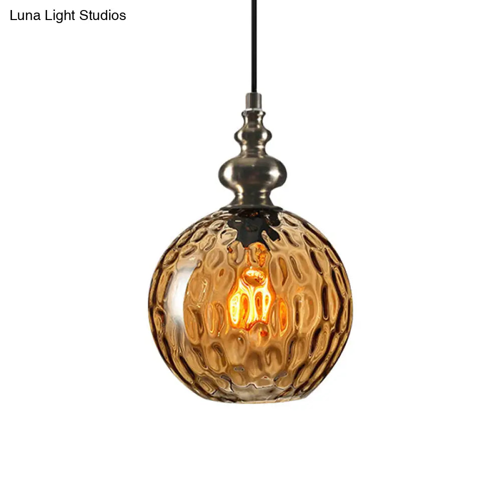 Industrial Grey/Clear/Amber Dimpled Glass Pendant Light with Single Bulb