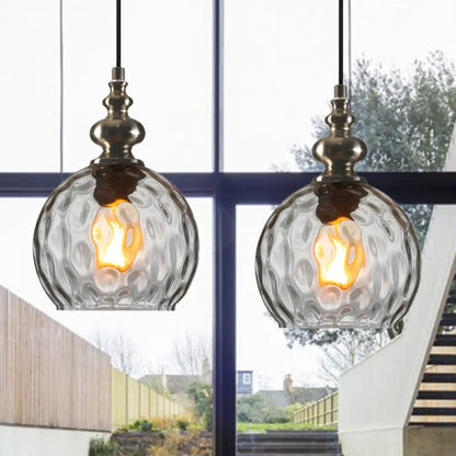 Industrial Grey/Clear/Amber Dimpled Glass Pendant Light with Single Bulb