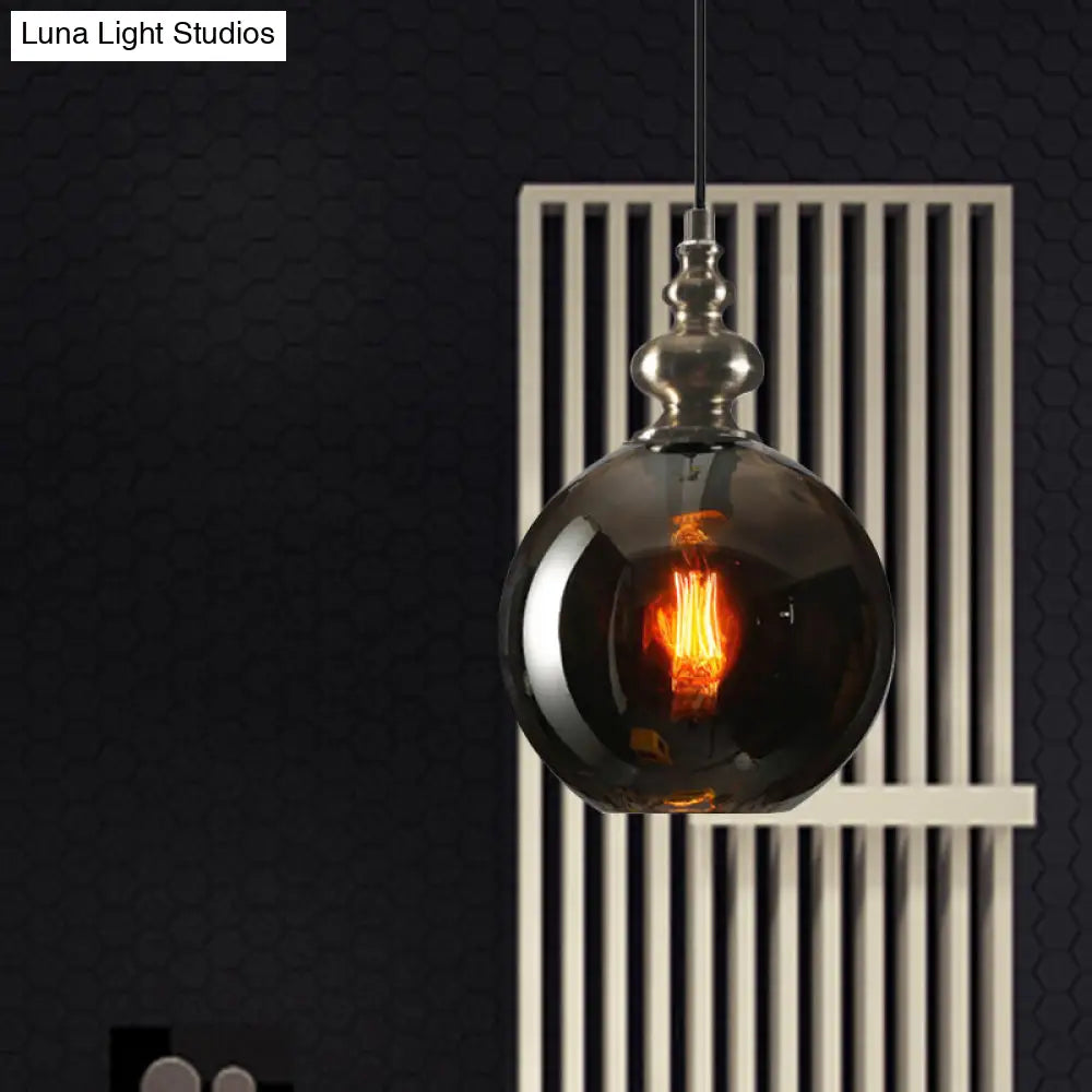 Industrial Grey/Clear/Amber Dimpled Glass Pendant Light with Single Bulb