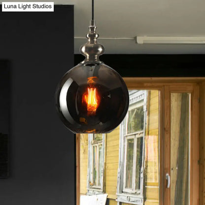 Industrial Grey/Clear/Amber Dimpled Glass Pendant Light with Single Bulb