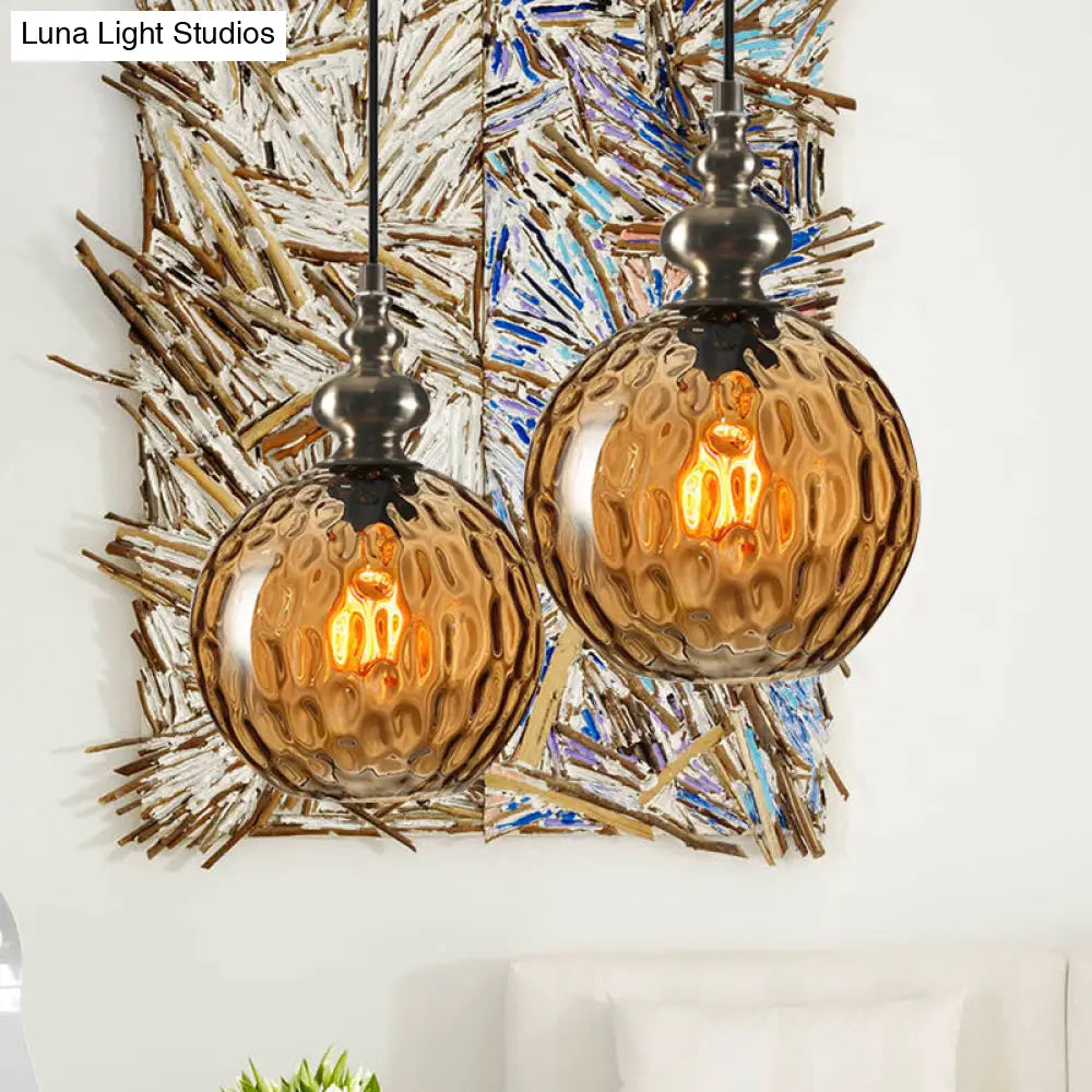 Industrial Grey/Clear/Amber Dimpled Glass Pendant Light with Single Bulb