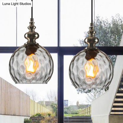 Industrial Grey/Clear/Amber Dimpled Glass Pendant Light with Single Bulb