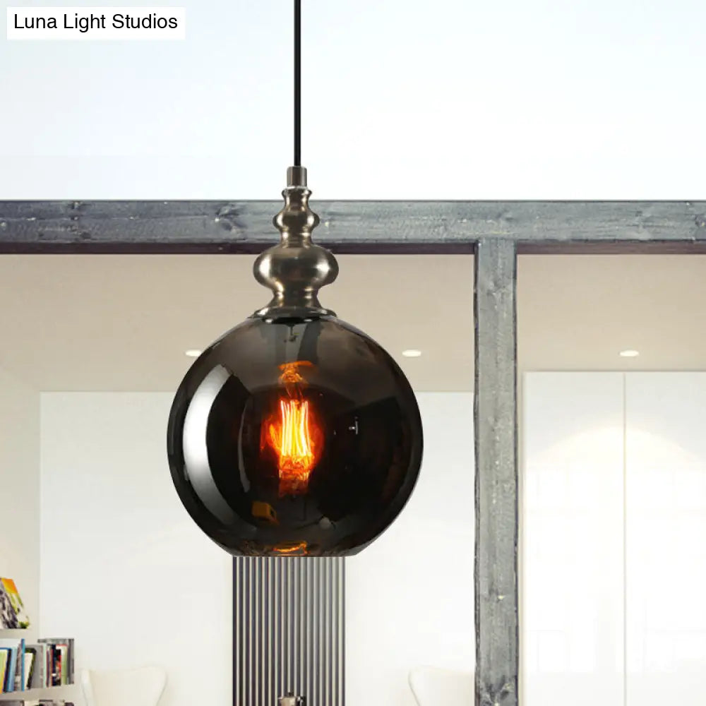 Industrial Grey/Clear/Amber Dimpled Glass Pendant Light with Single Bulb