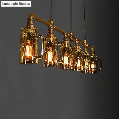 DecorBites™ Industrial Hanging Beer Mug Bar Light with Clear Glass and 6 Gold Bulbs