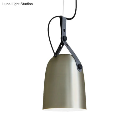 Industrial Hanging Kitchen Ceiling Lamp - Factory Iron, Elongated Dome Shape, 1 Head, Black/Copper/Silver with Strap Handle