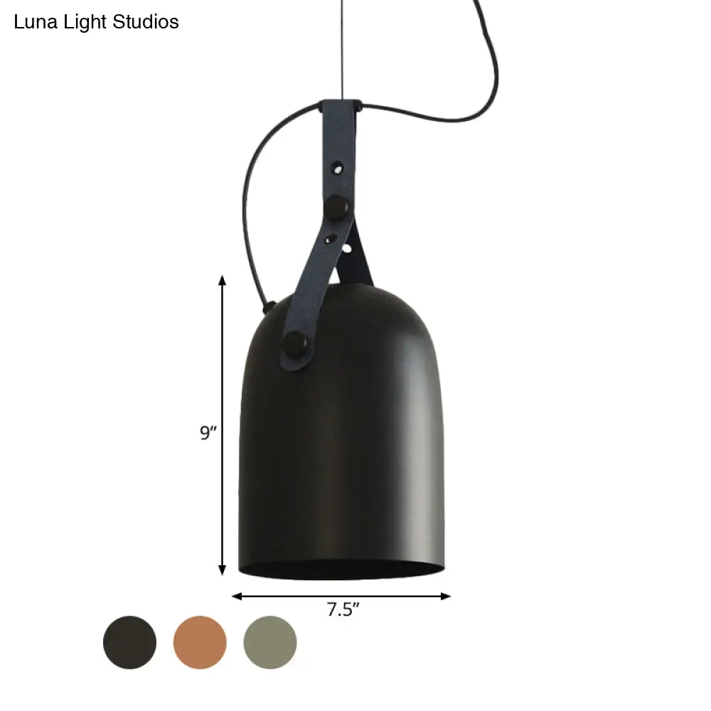 Industrial Hanging Kitchen Ceiling Lamp - Factory Iron, Elongated Dome Shape, 1 Head, Black/Copper/Silver with Strap Handle