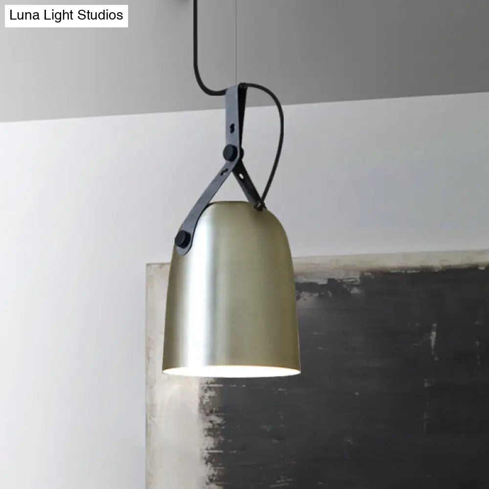 Industrial Hanging Kitchen Ceiling Lamp - Factory Iron, Elongated Dome Shape, 1 Head, Black/Copper/Silver with Strap Handle