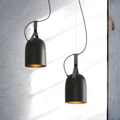 Industrial Hanging Kitchen Ceiling Lamp - Factory Iron, Elongated Dome Shape, 1 Head, Black/Copper/Silver with Strap Handle