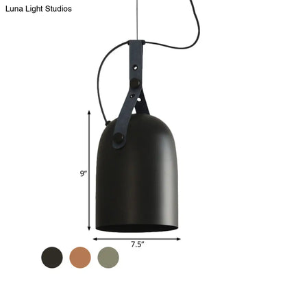 Industrial Hanging Kitchen Ceiling Lamp - Factory Iron, Elongated Dome Shape, 1 Head, Black/Copper/Silver with Strap Handle