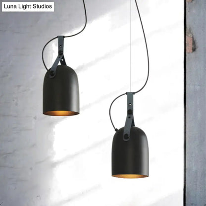 Industrial Hanging Kitchen Ceiling Lamp - Factory Iron, Elongated Dome Shape, 1 Head, Black/Copper/Silver with Strap Handle