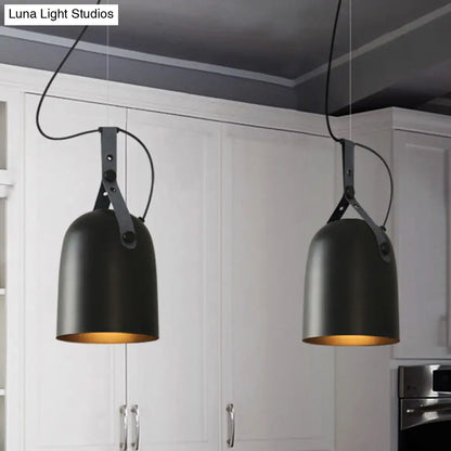 Industrial Hanging Kitchen Ceiling Lamp - Factory Iron, Elongated Dome Shape, 1 Head, Black/Copper/Silver with Strap Handle