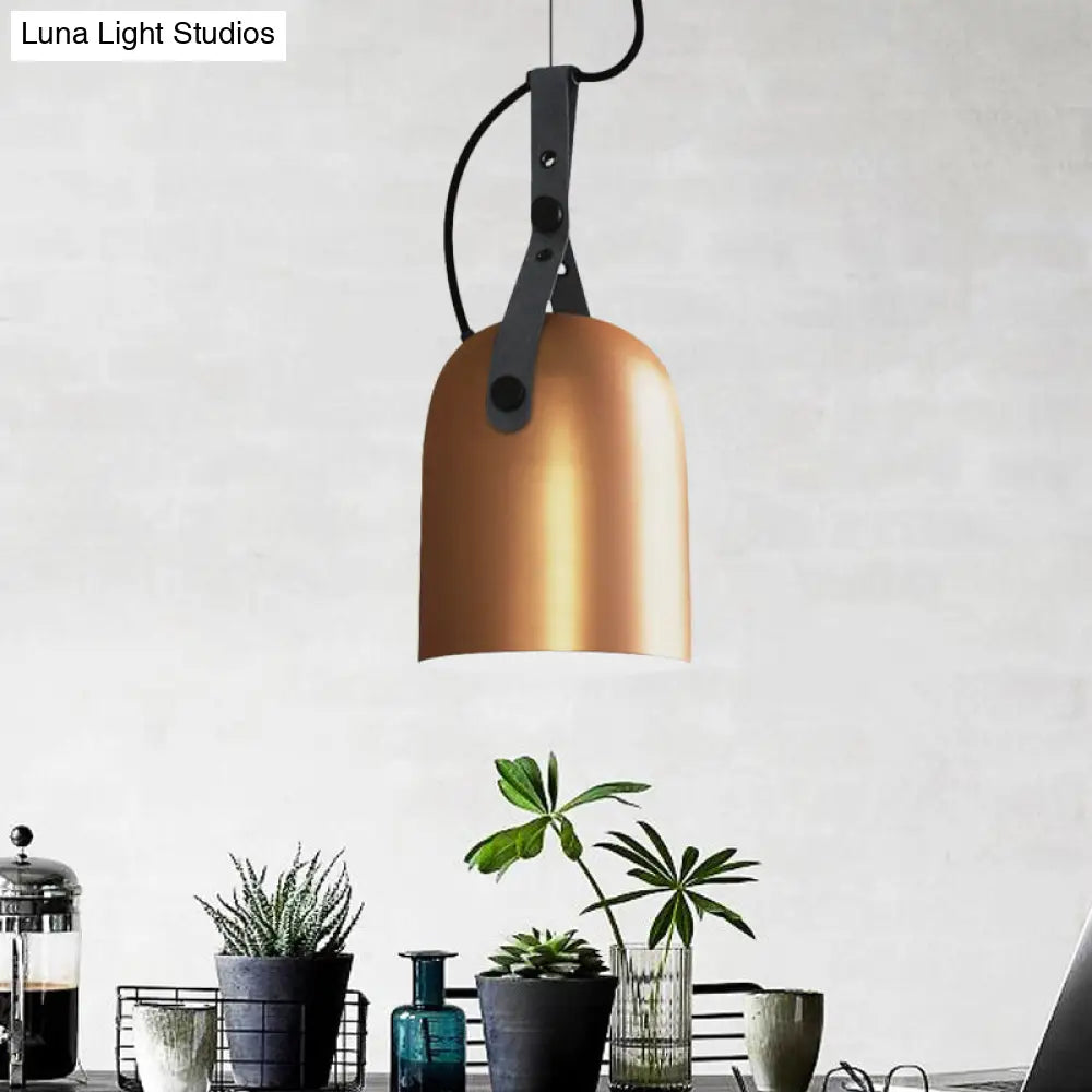 Industrial Hanging Kitchen Ceiling Lamp - Factory Iron, Elongated Dome Shape, 1 Head, Black/Copper/Silver with Strap Handle