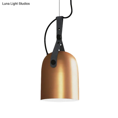 Industrial Hanging Kitchen Ceiling Lamp - Factory Iron, Elongated Dome Shape, 1 Head, Black/Copper/Silver with Strap Handle