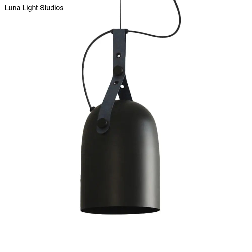 Industrial Hanging Kitchen Ceiling Lamp - Factory Iron, Elongated Dome Shape, 1 Head, Black/Copper/Silver with Strap Handle