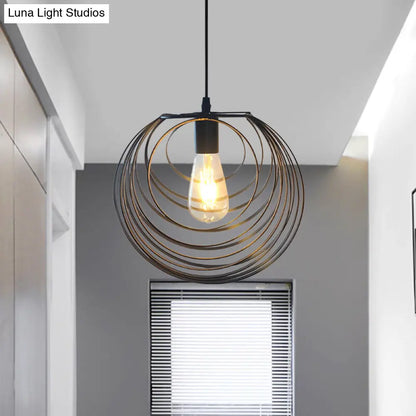 Industrial Hanging Lamp: 1-Light Globe Wire Cage Pendant - Black/Silver/Rust Tone