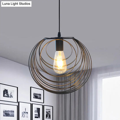 Industrial Hanging Lamp: 1-Light Globe Wire Cage Pendant - Black/Silver/Rust Tone