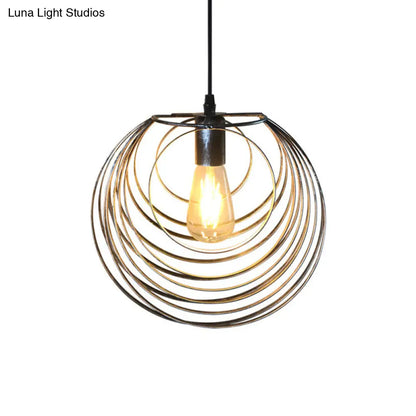 Industrial Hanging Lamp: 1-Light Globe Wire Cage Pendant - Black/Silver/Rust Tone