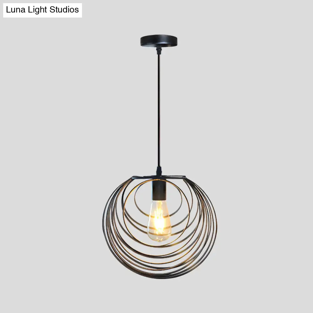 Industrial Hanging Lamp: 1-Light Globe Wire Cage Pendant - Black/Silver/Rust Tone